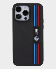 BMW M Pu Leather With Mesh Tricolor Pattern iPhone 15 Pro (Black)