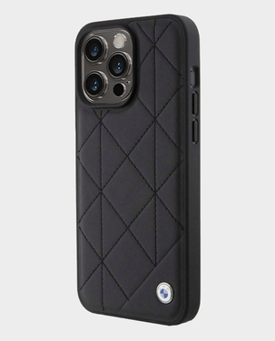 BMW iPhone 15 Pro Leather Case with Sign Quilted Pattern (Black)