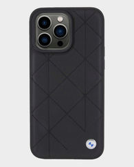 BMW iPhone 15 Pro Leather Case with Sign Quilted Pattern (Black)