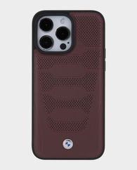 BMW iPhone 15 Pro Leather Case with Sign Seats Pattern (Burgundy)