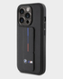 BMW iPhone 15 Pro Leather Gripstand Case With Hot M Stamp (Black)