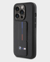 BMW iPhone 15 Pro Leather Gripstand Case With Hot M Stamp (Black)
