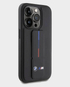 BMW iPhone 15 Pro Leather Gripstand Case With Hot M Stamp (Black)