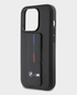 BMW iPhone 15 Pro Leather Gripstand Case With Hot M Stamp (Black)
