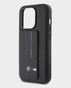 BMW iPhone 15 Pro Leather Gripstand Case With Hot M Stamp (Black)