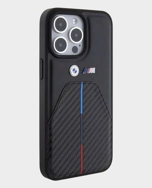 BMW iPhone 15 Pro M Pu Leather & Carbon With Metal Logos (Black)