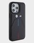 BMW iPhone 15 Pro M Pu Leather & Carbon With Metal Logos (Black)
