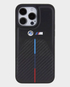 BMW iPhone 15 Pro M Pu Leather & Carbon With Metal Logos (Black)