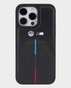 BMW iPhone 15 Pro M Pu Leather & Carbon With Metal Logos (Black)