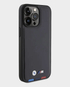 BMW iPhone 15 Pro M Pu Leather Case With Hot Stamp Tricolor Pattern - Black