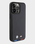 BMW iPhone 15 Pro M Pu Leather Case With Hot Stamp Tricolor Pattern - Black