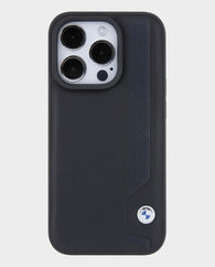 BMW iPhone 15 Pro Max Leather Case With Sign -blue Dots Pattern (Black)