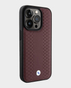 BMW iPhone 15 Pro Max Leather Case with Sign Diamond Pattern (Burgundy)