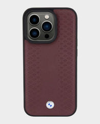 BMW iPhone 15 Pro Max Leather Case with Sign Diamond Pattern (Burgundy)