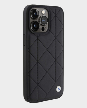 BMW iPhone 15 Pro Max Leather Case with Sign Quilted Pattern (Black)
