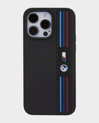 BMW iPhone 15 Pro Max M PU Leather with Mesh Tricolor Pattern (Black)