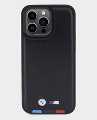 BMW iPhone 15 Pro Max M Pu Leather Case With Hot Stamp Tricolor Pattern (Black)
