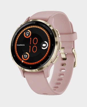 Garmin Venu 3S Soft Gold Stainless Steel Bezel with Dust Rose Case and Silicone Band in Qatar