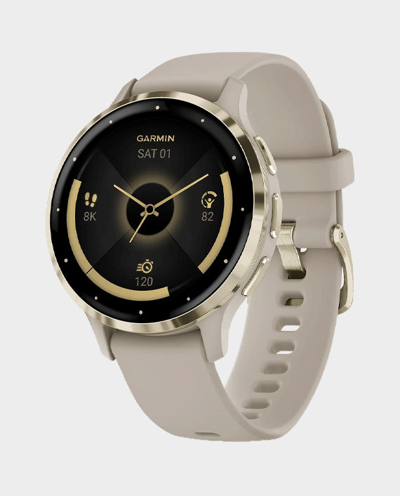 Garmin Venu 3S Soft Gold Stainless Steel Bezel with French Grey Case and Silicone Band