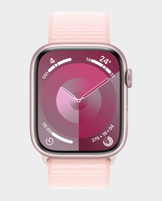 Buy Apple Watch Series 9 MR9J3 GPS 45 mm Pink Aluminium Case with Light Pink Sport Loop in Qatar AlaneesQatar.Qa