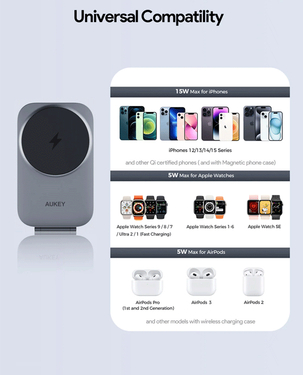 Aukey MagFusion Z 3-in-1 design for iPhone 15W Fast Charger LC-MC312-GY in Qatar