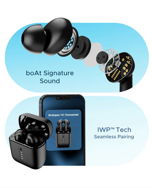 Boat Airdopes 141 True Wireless Earbuds  42 Hours Playback ENX Tech   IWP  IPX4 Water Resistance  Low Latency  Type  C Charging  BOAT 141 BLK (Bold Black)