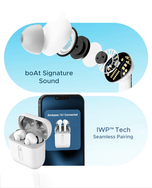 Boat Airdopes 141 True Wireless Earbuds 42 Hours Playback ENX Tech  IWP  IPX4 Water Resistance  Low Latency  Type C Charging  BOAT 141 WHT (Pure White)