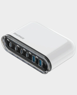 Momax 1 Charger Flow Plus Desktop Charger PD Fast Charging  120W  6 Ports   GaN Tech  Four USB C and Dual USB A (White)