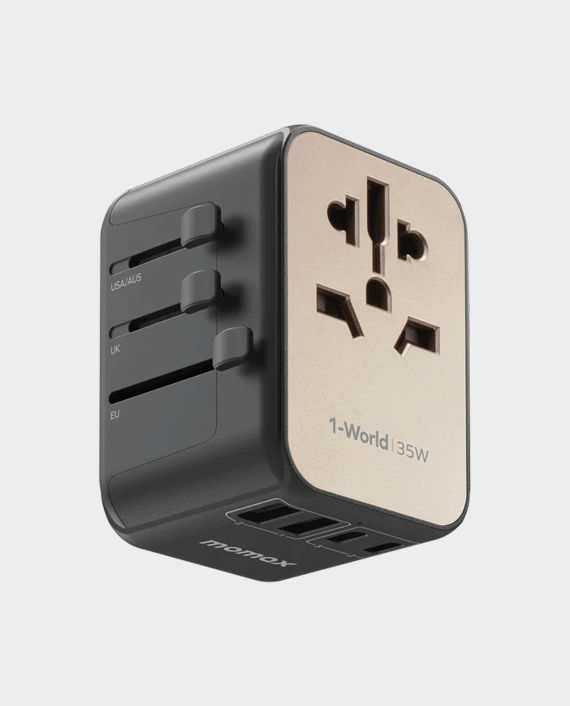 Momax 1-World Travel Charger / PD Fast Charging / 35W / 3 USB-C ports and 2 USB A ports  - Titanium