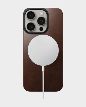 Nomad Magnetic Leather Back Case For Apple iPhone 15 Pro   MagSafe and wireless charging compatible  Horween leather  NM01601685 (Rustic Brown)