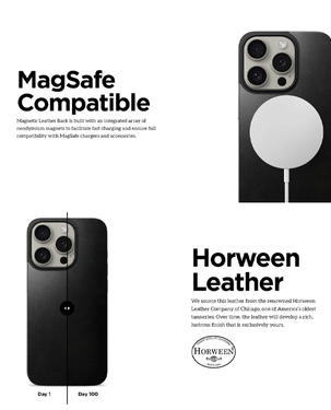 Nomad Magnetic Leather Back Case For Apple iPhone 15 Pro  MagSafe and wireless charging compatible  Horween leather  NM0160985 (Black)