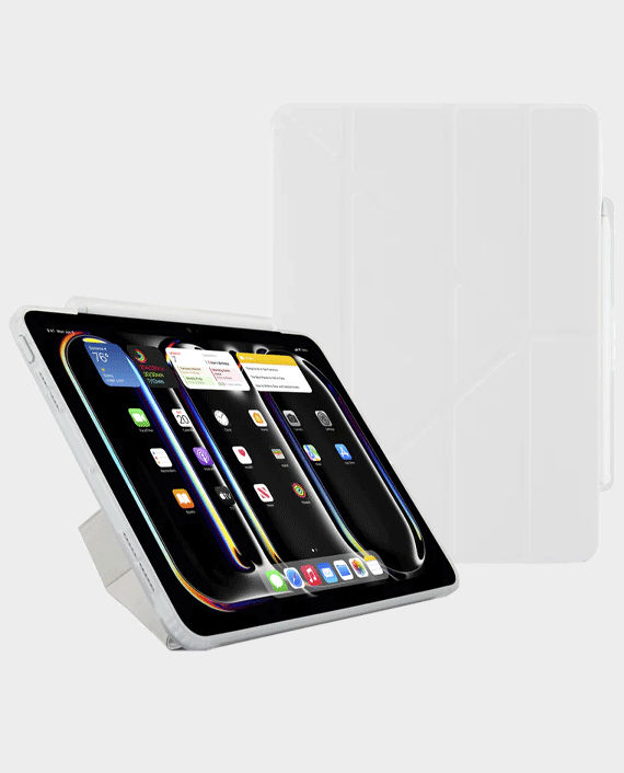 Pipetto Origami No 3 iPad Pro 11 2024 / Premium Vegan PU / 5-in-1 Stand Positions / Shock Absorption / Apple Pencil Compatibility Tablet Case / P053-60-AF - White