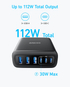 Anker Charger 112W 6 Ports USB C Charger SG 3 Pin Plug USB Charger | A2154K11 - Black