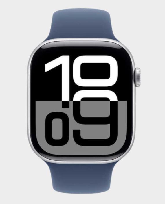 Apple Watch Series 10 GPS + Cellular 42mm Silver Aluminum Case with Denim Sport Band M/L - MWX43 in Qatar
