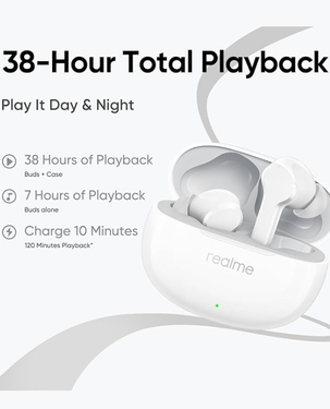 Realme Buds | AI ENC for calls | upto 38 hours of Playback | Fast Charging Bluetooth T110  - Pop White