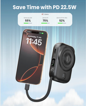 Moxedo Combo 3x10000 mAh Powerbank with Charging Dock | 15 W | Wireless Charging | PD Built-In Type-C Cable | MX-PBH035-DS - Black