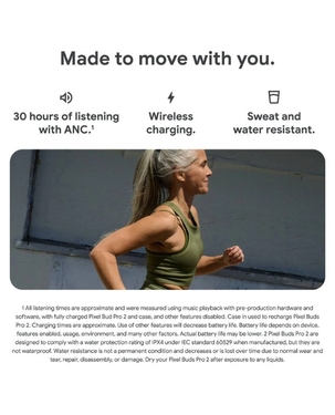 Pixel Buds Pro 2 True Wireless Earbuds | 30 - 48 Hours Playtime |  ANC with Silent SealTM 2.0 | IP54 Sweat and water resistance - Peony