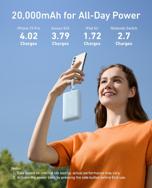Anker Zolo Powerbank 20000 MAh 30 W Power Bank Portable Charger with Built-In USB C Cable | A1681H31 - White