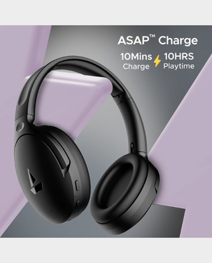 Boat Rockerz 551 Over Ear Bluetooth Headphones | Bluetooth | 35 dB ANC | Up to 100 Hours of Play Time | Adaptive HeadBand - Stellar Black