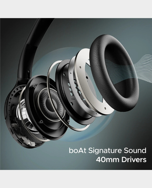 Boat Rockerz 551 Over Ear Bluetooth Headphones | Bluetooth | 35 dB ANC | Up to 100 Hours of Play Time | Adaptive HeadBand - Stellar Black