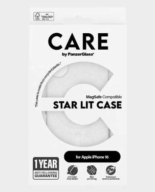 CARE by PanzerGlass Flagship Star Lit W. White MagSafe Case for Apple iPhone 16 - Transparent