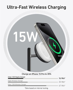 [VP]Anker MagGo 3 In 1 Wireless Charging Stand | 15W Ultra-Fast Charging | MagSafe compatibility |QI2 Certified | B25M3V11 - Black