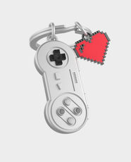 Metalmorphose Game Controller Key Ring - Matt Chrome + Red & Grey Epoxy + Black Silicone