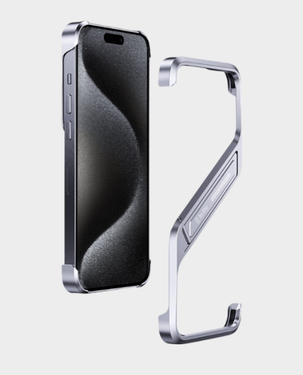 S-Shaped Stand Frameless Metal Case for iPhone 15 Pro Max (Silver) in Qatar