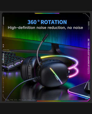 [VP]Onikuma X33 Head-Mounted RGB E-Sports Wired Gaming Headset | RGB Lighting | 50mm Driver | USB Type-C | Omnidirectional Mic - Black