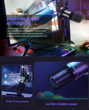 Maono USB/XLR Dynamic Microphone Set with Boom Arm (PD200XS) - Black