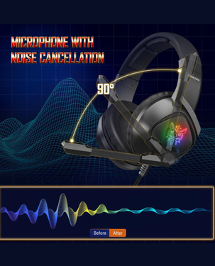 Onikuma K19 RGB Wired Gaming Headset | USB + 3.5mm | RGB LED Backlight | 40mm Driver | Noise-canceling | Microphone - Black