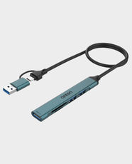 Onten UCA9705 5-In-2 USB-C/USB 3.0 to Card Reader with 3-Port Hub | 1x USB 3.0 | 2x USB 2.0 | 1x SD Card Slot | 1x TF Card Slot | 500mm Cable - Pine Green