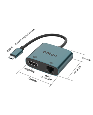 Onten UC288 2-In-1 USB-C to HDMI 4K Adapter with RJ45 | 1 ? HDMI (4K@60Hz) | 1 ? RJ45 Ethernet Port (100/10Mbps) - Pine Green