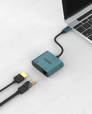 Onten UC288 2-In-1 USB-C to HDMI 4K Adapter with RJ45 | 1 ? HDMI (4K@60Hz) | 1 ? RJ45 Ethernet Port (100/10Mbps) - Pine Green